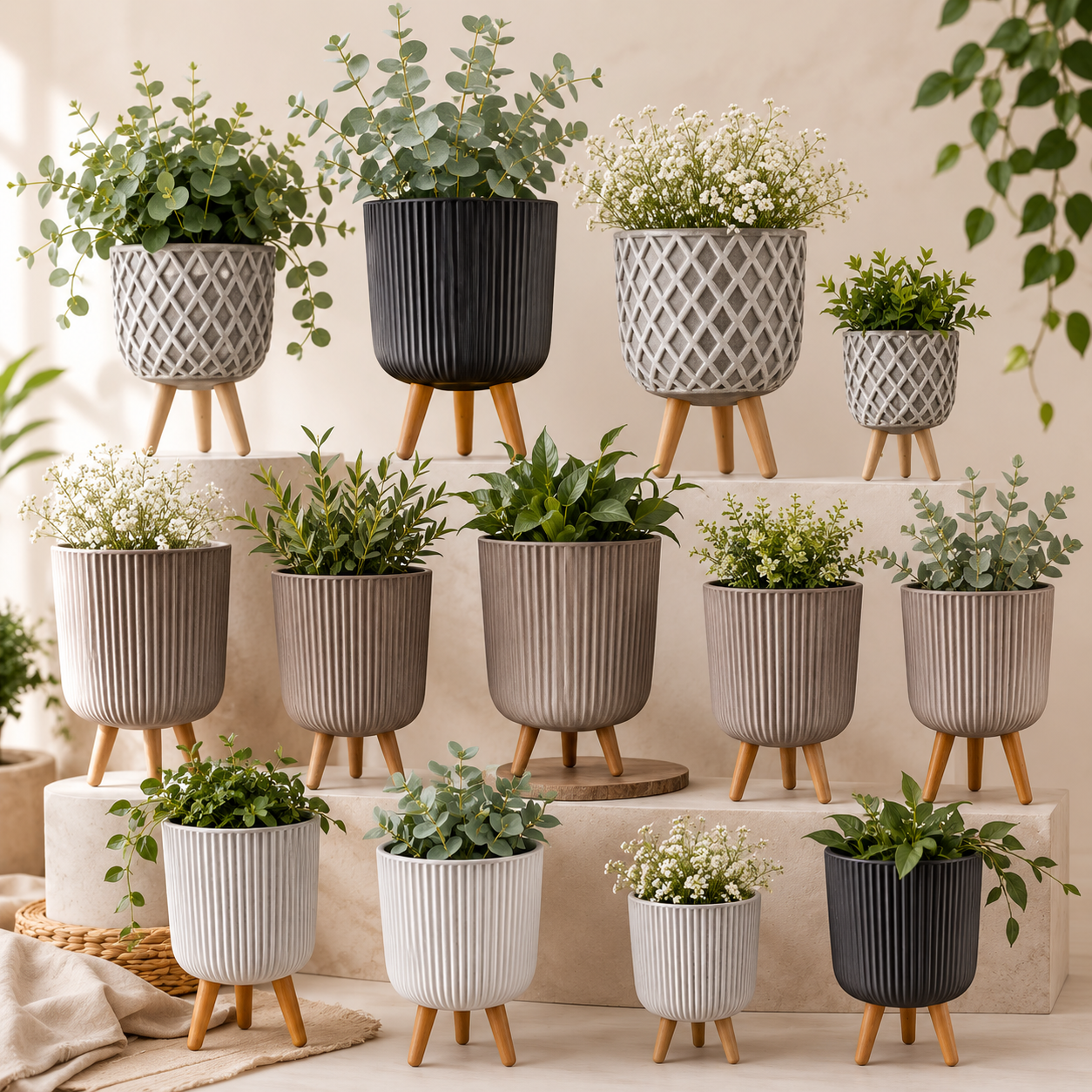 Pots with wooden leg