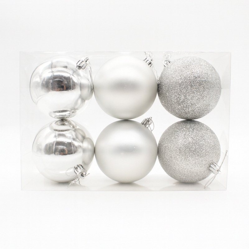 X-MAS BALL SILVER 8CM 6PCS