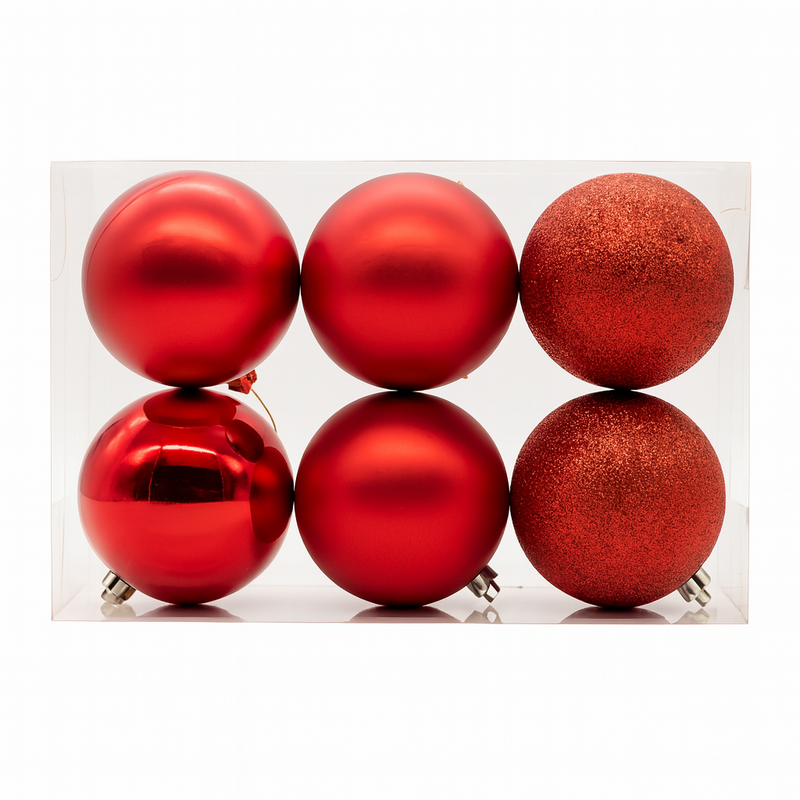 X-MAS BALL RED 8CM 6PCS