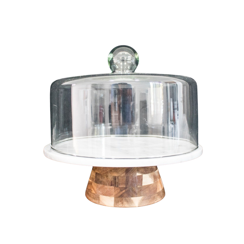 WHITE MARBLE BOARD W/GLASS DOME 28X27.5CM