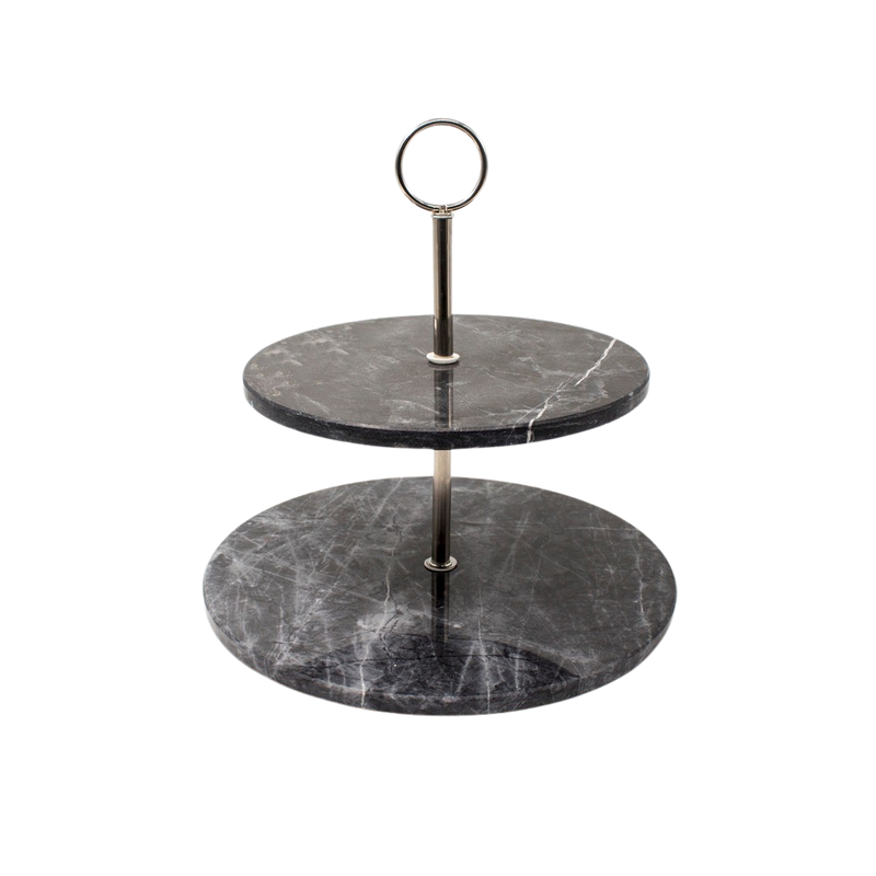 BLACK MARBLE CAKE STAND X2  25X25CM