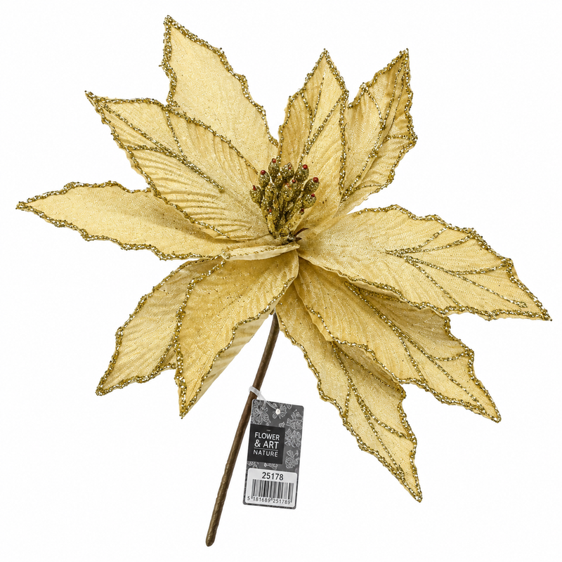 Champagne gold glitter artificial poinsettia flower