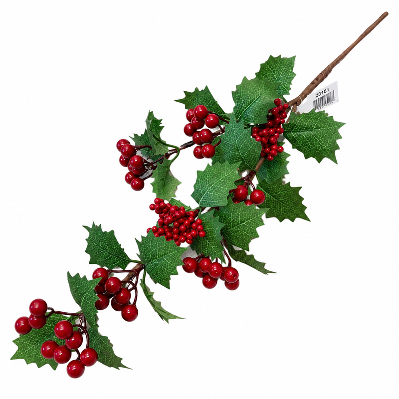 Artificial Holly Branch with Red Berries