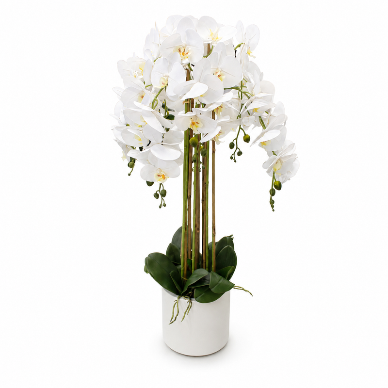 ARTIFICIAL ORCHID IN POT WHT X8 100CM Deventor