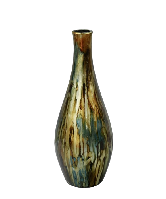 VASE 13XH35CM PETROL GOLD