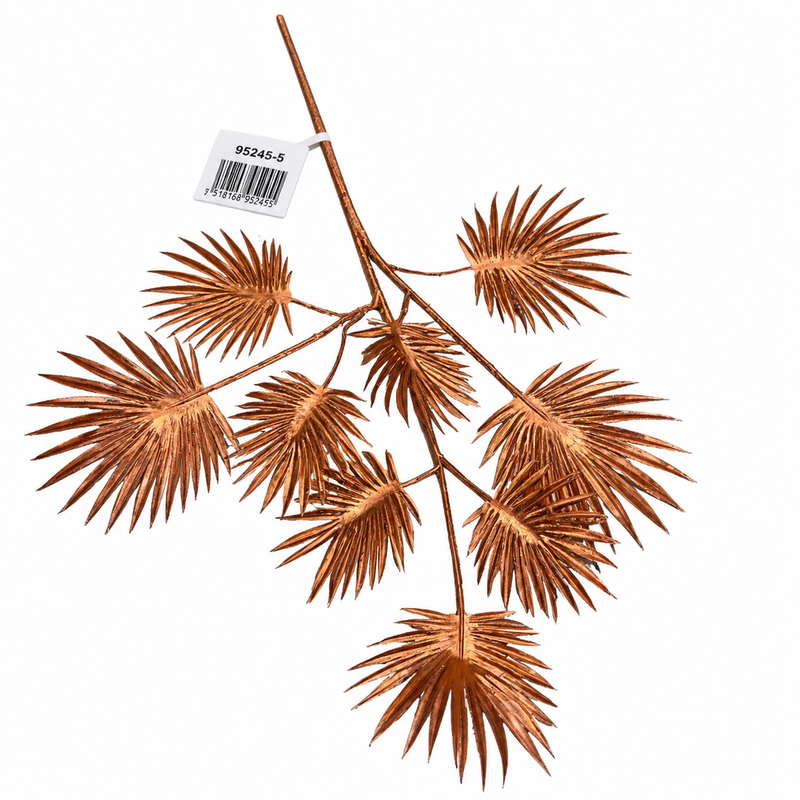 Metallic copper artificial palm leaf branch