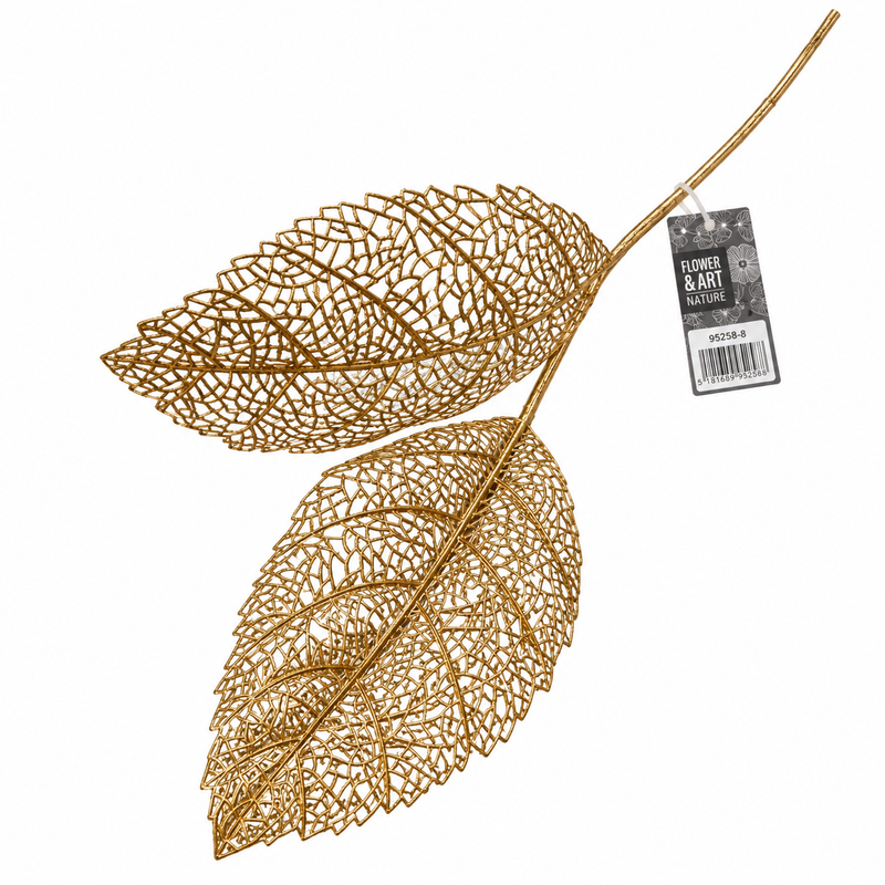 Gold openwork artificial leaf branch