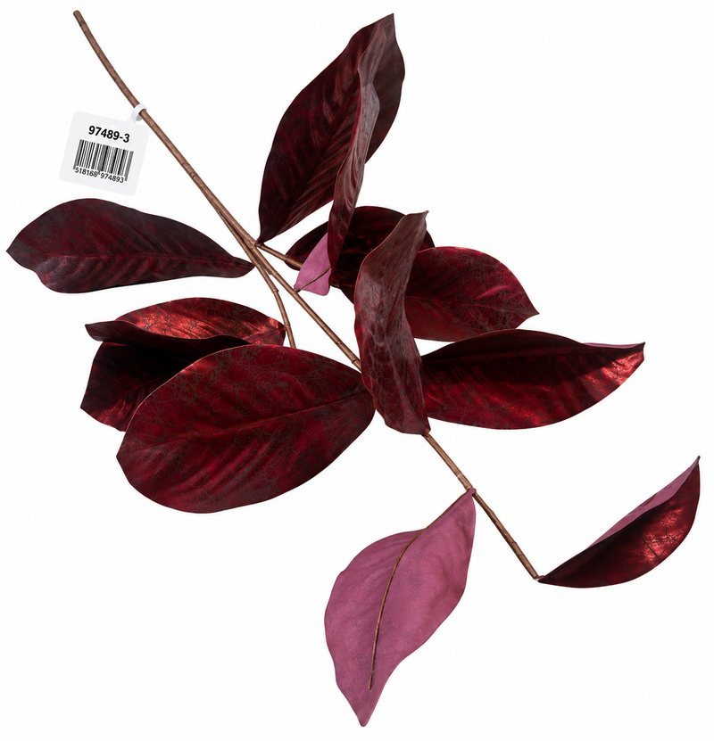 Metallic burgundy artificial leaf branch