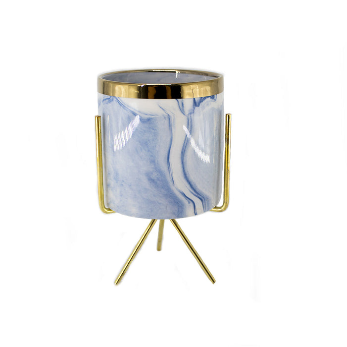 CERAMIC W/METAL STAND BLUE 11X11CM