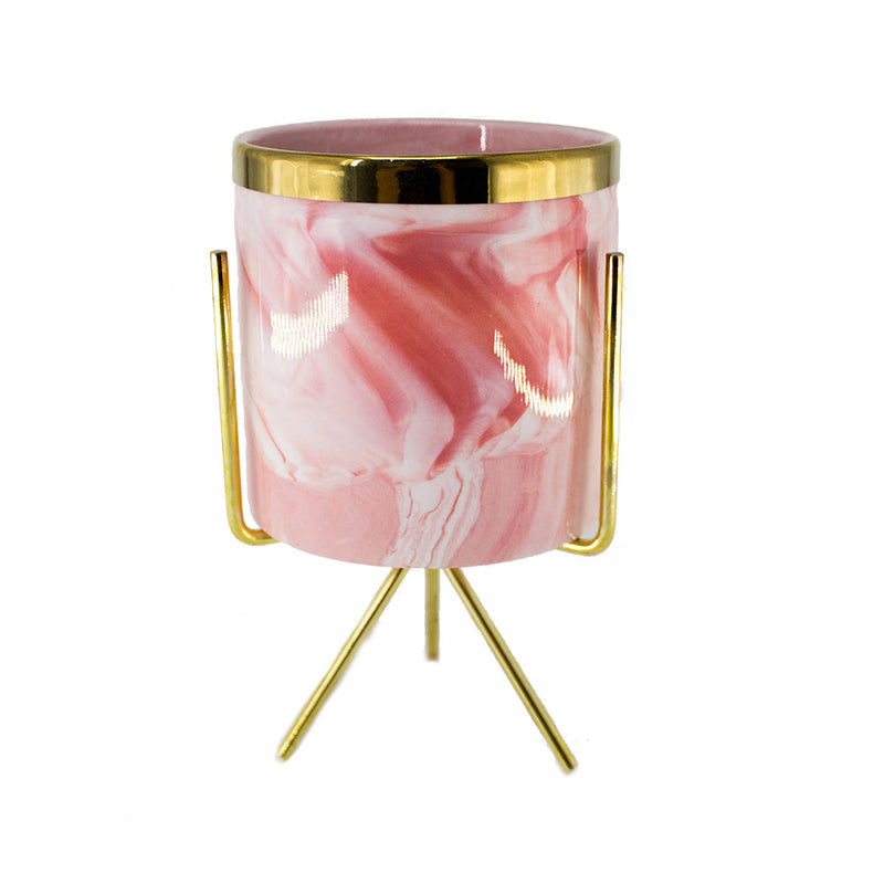 CERAMIC W/METAL STAND PINK 8X7.5CM