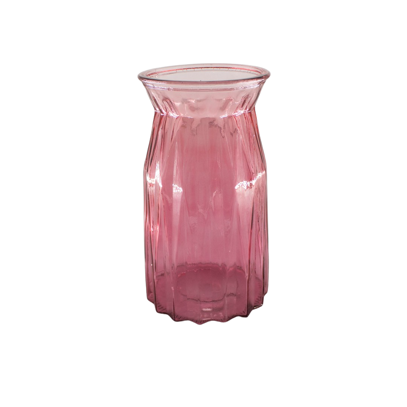GLASS VASE PINK 10X11X20CM