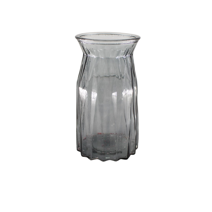 GLASS VASE GREY 10X11X20CM