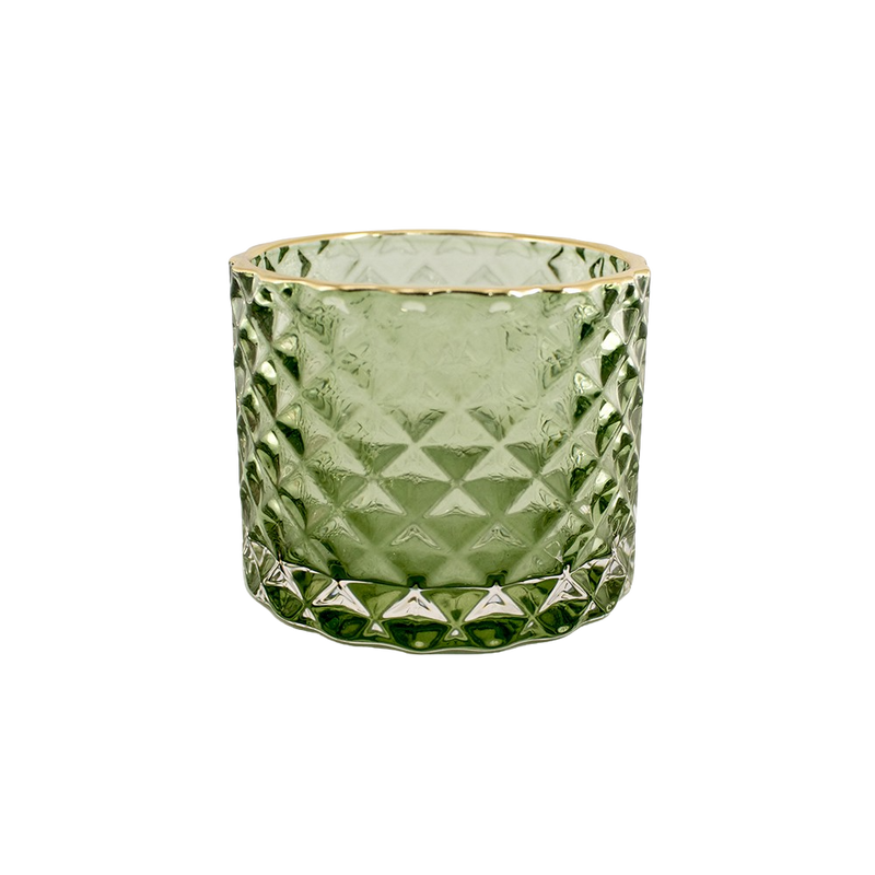 GLASS CANDLE HOLDER GREEN 5.5x6CM