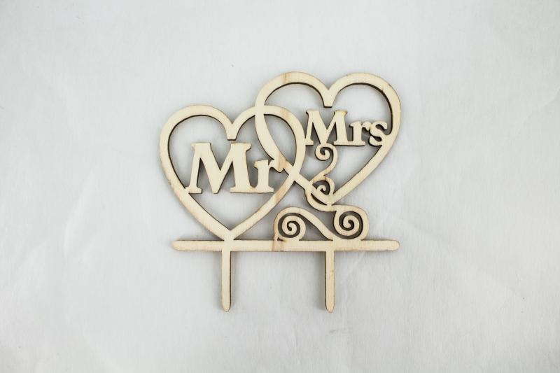 Mr&Mrs wooden cake topper 13cm - Deventor